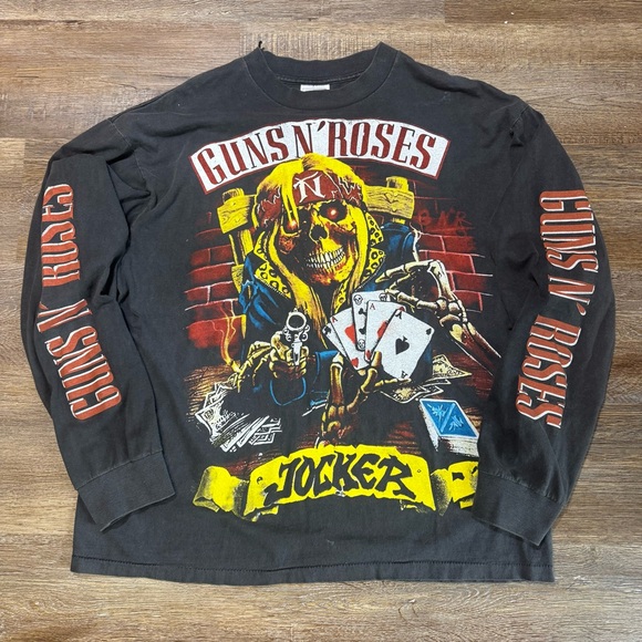 Vintage 90s Guns N’ Roses Axl Jocker Tattoo Skeleton Long Sleeve Band T shirt